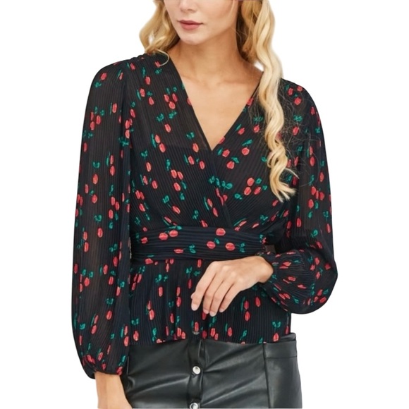 The‎ Kooples Paris Cherry Naive Wrap Top women's Size Black Red - Picture 6 of 8